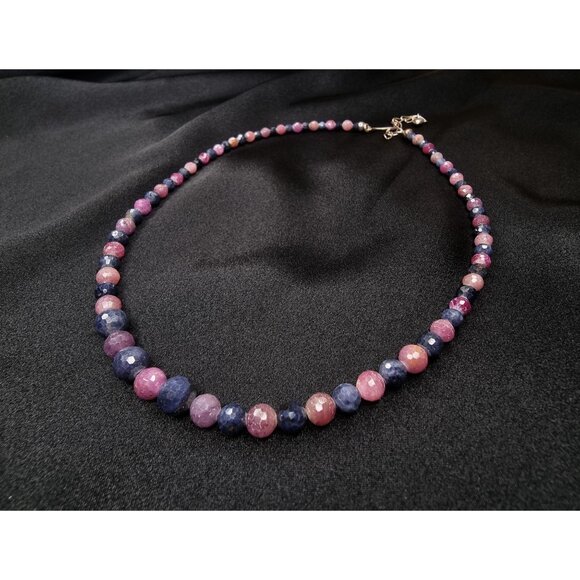 Rare Find Graduated Ruby & Sapphire Bead Jay King Mine Finds Sterling  Neckalce - Picture 1 of 5